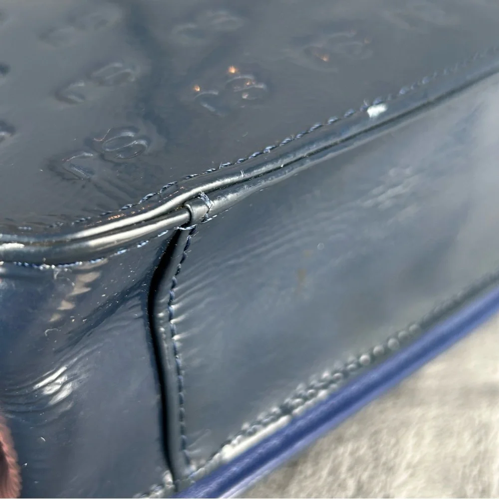 St. John Navy Blue Patent Leather Embossed SJ Monogram Chain Shoulder Bag
